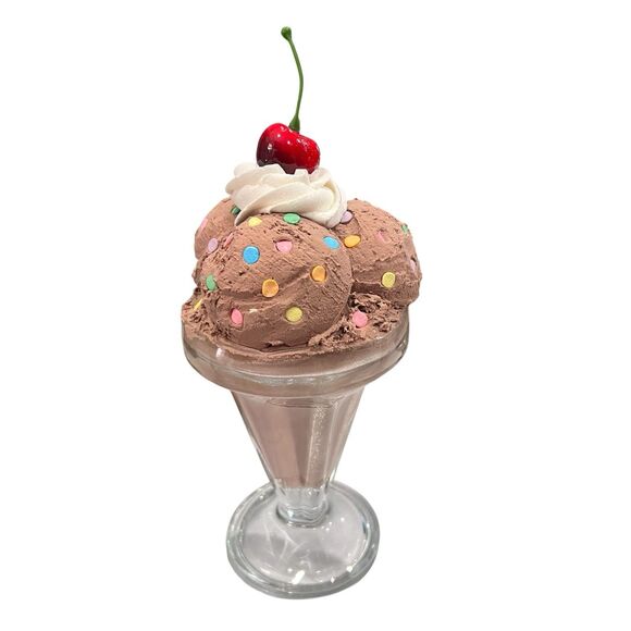 Faux Fake Ice Cream Sundae Parfait Food Display Heavy Glass Dish Realistic Decor - Picture 4 of 7